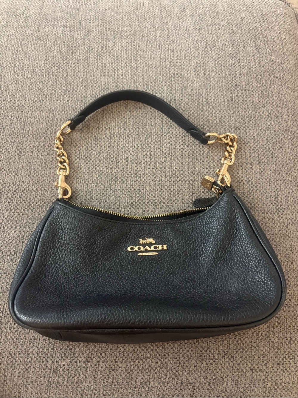 Coach Black Pebbled Leather Shoulder Bag with Gold Hardware